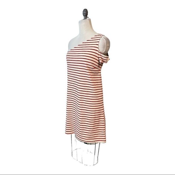 Anthropologie Maeve Marketa Red Stripe One Shoulder Dress Small - Picture 4 of 6